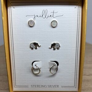 Sterling Silver Elephant & Hoop Earring Set - White